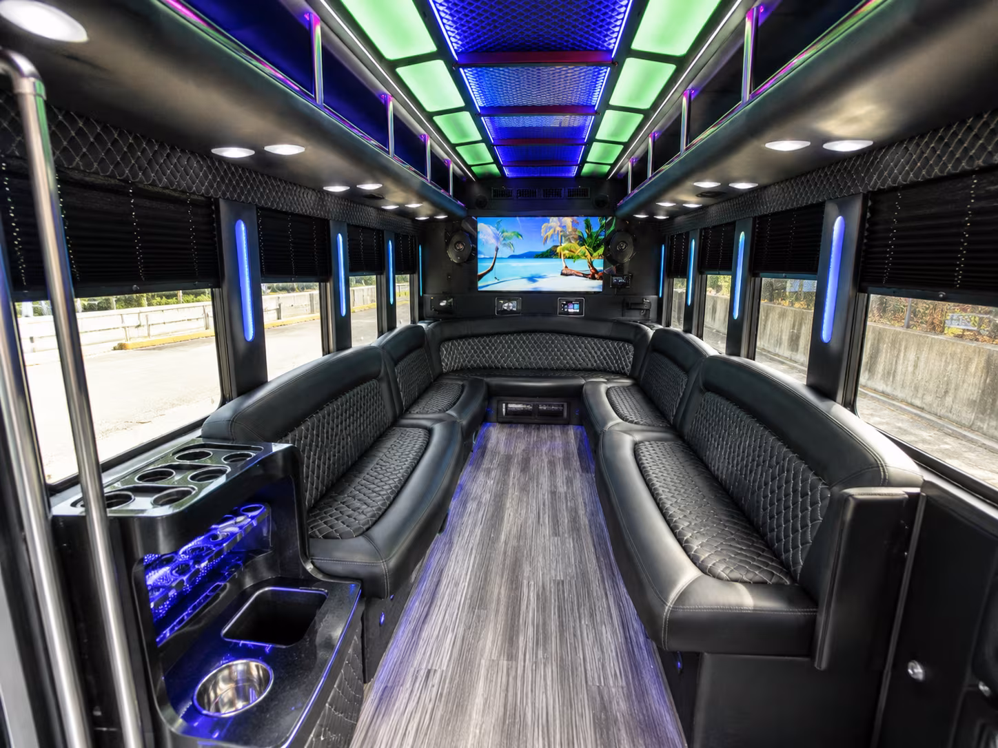 harrisonburg 18 passenger party bus inside