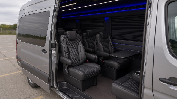 Interior of Charter Bus Company Norfolk's Sprinter Van Rental With Driver in Norfolk